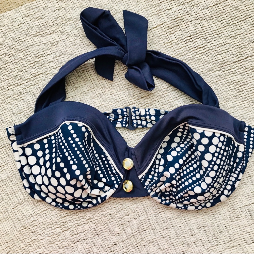 Catalina Blue and White Polka Dot Bikini Top